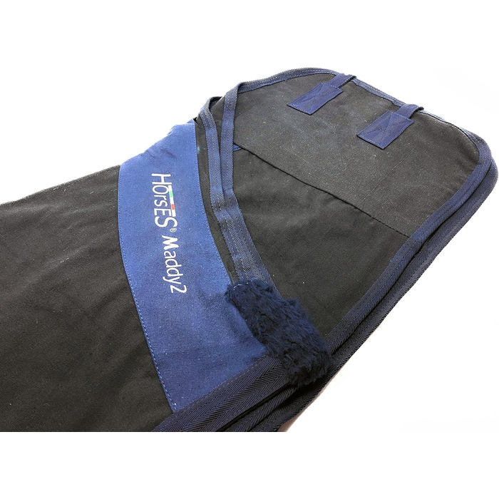 Літня бавовняна попона для коней Maddy 2, легка та дихаюча, з ременями та захистом хвоста, 155 см, чорний/синій