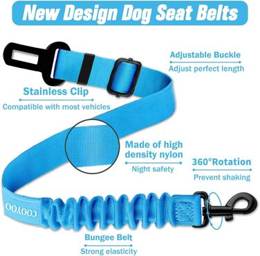 Автомобільний нашийник для собак COOYOO: безпечний, регульований, міцний, нейлон, блакитний, набір 01