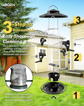 Годівниця для птахів iBorn на відкритий простір – металева годівниця для птахів, 900г місткість, чорна