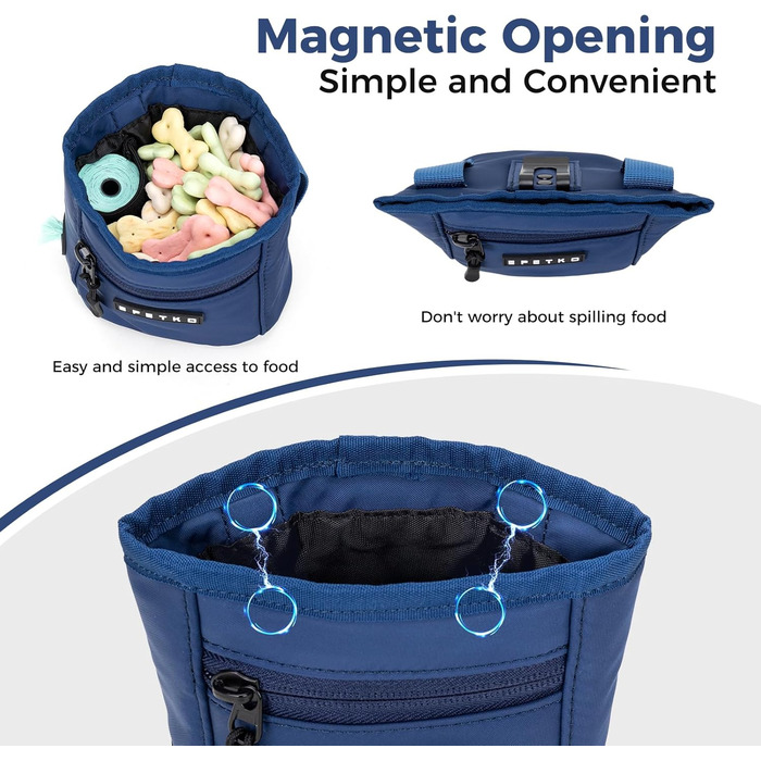Сумка для ласощів для собак з міцним магнітним закриттям, для тренувань, з дозатором кульок, глибокий синій колір