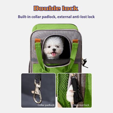 PETCUTE Рюкзак для собак і котів, дихаючий, для маленьких тварин, з відбиваючими смугами, складаний, знімний килимок, страхувальний ремінь, для прогулянок (зелений)