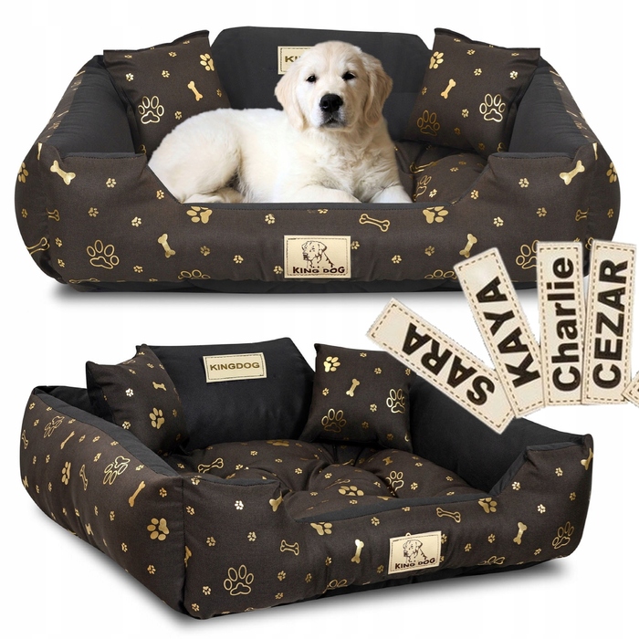 Лежак для собак King Dog вологостійкий, коричневий, розмір M, із силіконовою іграшкою-кулькою