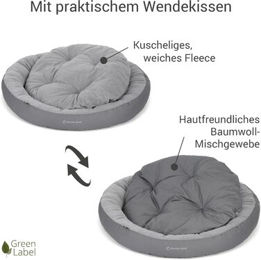 Кругле лежанка для собак великих порід Doctor Bark GreenLabel, 70x60 см, світло-сірий, з м'яким флісовим/бавовняним подушкою