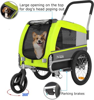 Універсальний візок-перевозник для собак Tiggo VS Pets Medium: 2в1 (велосипедний, буксирний) - зелений