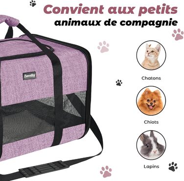Транспортна сумка для котів та собак Zavothy, дихаюча, складна, з регульованим плечовим ременем, знімний плюшевий килимок (фіолетовий, L)
