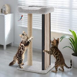 Дряпалка для котів Veehoo, 90 см, сіра. Стабільна дряпка з платформою та іграшками. Підходить для кошенят та дорослих котів. Розміри: 46 x 37 x 90 см