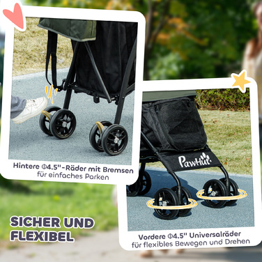 PawHut Коляска для собак Dogs Buggy складна для собак і кішок до 4 кг Cat Buggy з сітчастими вікнами, плечовий ремінь, сумка для зберігання, підстаканник Парасолька Коляска для кішок темно-зелена | Аосом