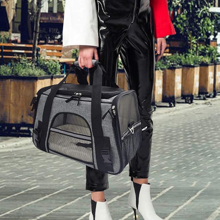 Складана переноска для собак та котів PJDDP, чорна. З плечовим ременем та м'якою підстилкою