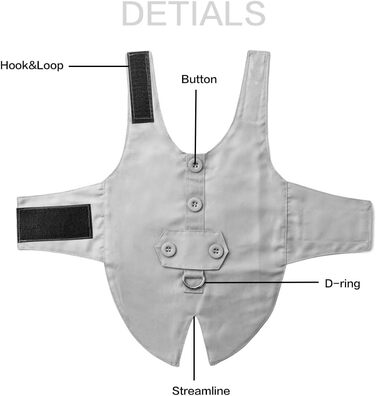 Костюм для собак з банданою, нашийник, одяг для собак на весілля, костюм з рожевою краваткою та регульованою пряжкою, для великих собак (Сірий, L)