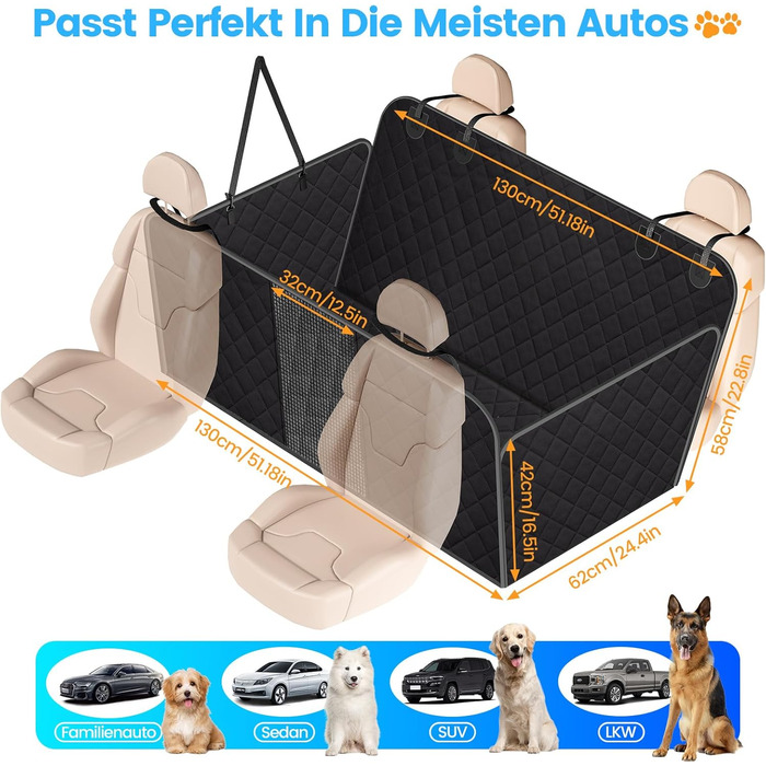 Захист для заднього сидіння авто для собак Kfonla: водовідштовхувальна підстилка з боковими бар'єрами та оглядовим вікном, універсальна, антицарапин, для захисту сидіння