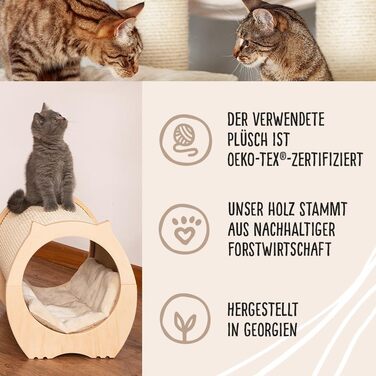 Котячий будиночок Peony – кігтеточка з тунелем | Розміри 41 x 30,5 x 32,5 см | Ø 27 см