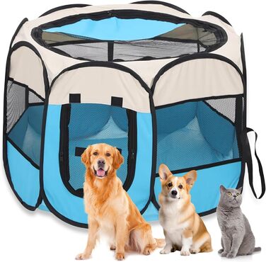 Складана переносна вольєр для цуценят та собак, 74x74x43 см, водовідштовхувальне полотно Oxford, вольєр для собак, клітка для котів та собак, кроликів (Блакитний, 8, M)