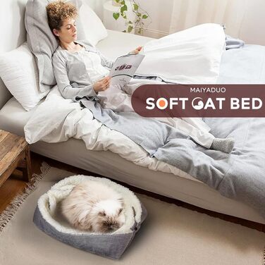 М'яке ліжко для котів, 60x45 см, плюшеве, для собак та котів, 2-в-1, ліжко-подушка, ліжко-ковдра, гніздо, ліжко (M:61x51 см)