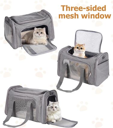 Транспортна переноска для кота та собаки Vuxava, складана, дихаюча, з плечовим ременем та знімним килимком (Сірий, L)