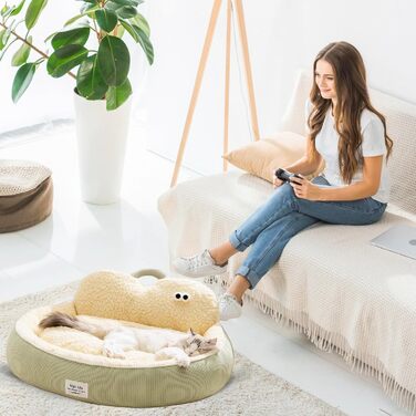 Кругле ліжко для котів Galatée, м'яке, плюшеве, з антиковзною основою (зелене, M)