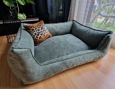 Собаче ліжко з еко-замші Hundebettenmanufaktur Velluto, зелене Alcantara, 80x60 см, знімний чохол, пране, вибір розміру