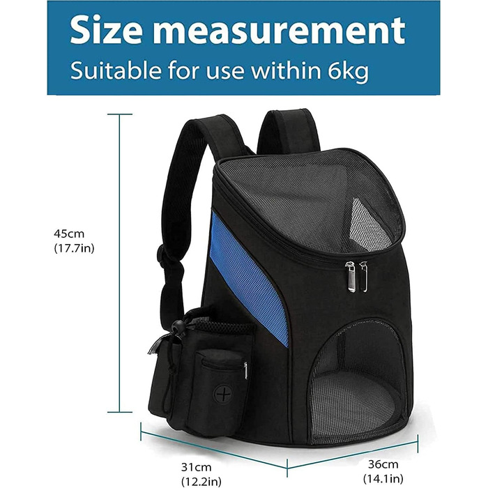 Сумка-переноска для котів та собак IFIKK: дихаюча, складна, з внутрішнім ремінком безпеки, легка, чорна, червона (L, чорно-синій)