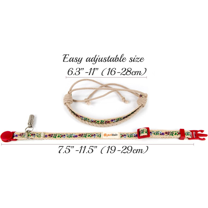 Нашийник для кота Pettsie з безпечною застібкою та браслетом дружби, міцна бавовна, D-подібне кільце для аксесуарів, регульований розмір 19-29 см, червоний