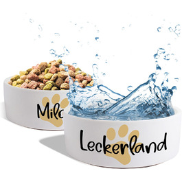 Керамічний двомісний набір мисок з іменем або текстом для собак та котів 'Велика лапа' - персоналізований набір мисок з/без підставки | Миска для собак, годівниця, миска для котів | Годівниця (2 x 500 мл)