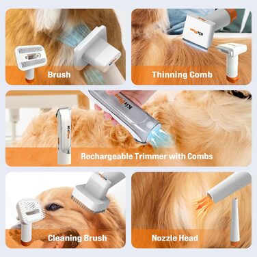 Набір для грумінгу собак Kitplus: машинка для стрижки, пилосос для шерсті, 8 інструментів, чорний & білий.