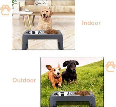Підвищений годівниця для собак, регульована висота, підставка, 4 рівні, повільне годування, миска для собак з нержавіючої сталі для малих, середніх та великих собак (сіра)