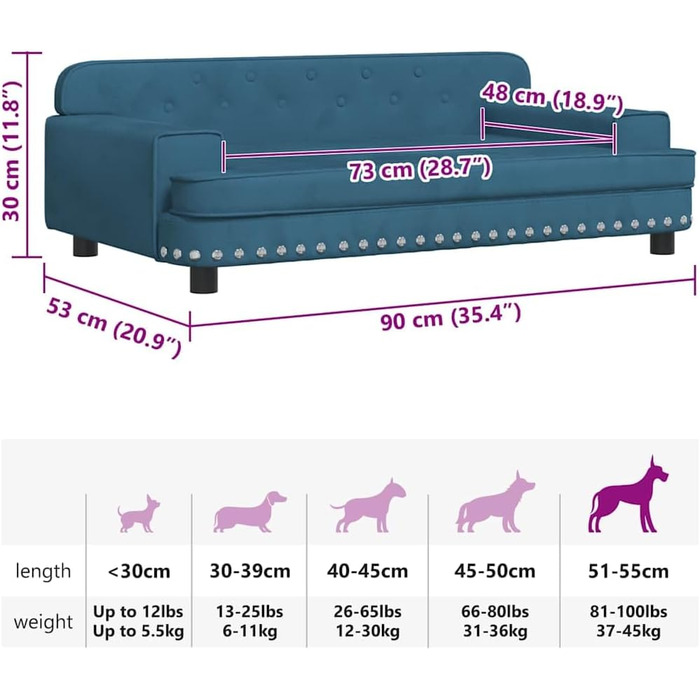 Собаче ліжко/софа для собак, 90 x 53 x 30 см, блакитне, vidaXL