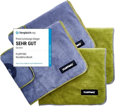 Набір рушників для собак 2 шт. - 90x50 см та 120x70 см - надзвичайно поглинаючі та м'які | Можна прати при 60°C, швидковисихаючі рушники з мікрофібри для собак маленьких та середніх порід, сірий та зелений колір