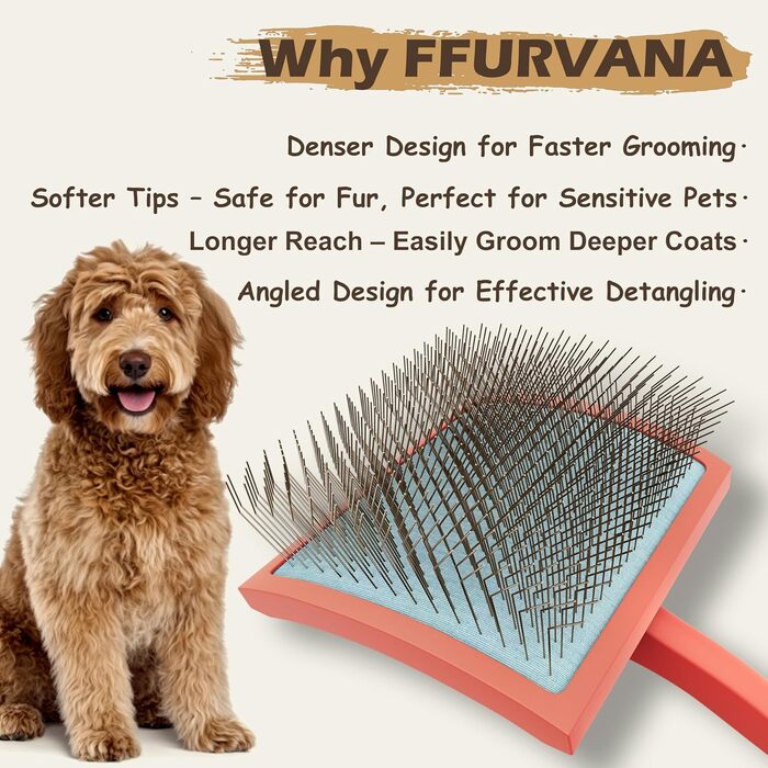 Професійна щітка для грумінгу домашніх тварин Robuste | Для довгошерстих та кучерявих собак та котів (кремово-білий)