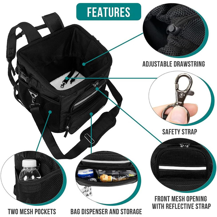 Корзина для собак PetAmi на велосипед, м'яка, з вентиляцією, рюкзак-переноска для собак, підходить для маленьких та середніх собак, кошенят, автокрісло з ременем безпеки (сірий, чорний)