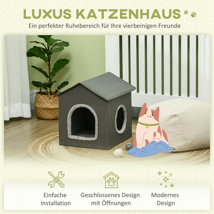 PawHut Cat Cave House у формі з подушкою, яку можна мити, затишна печера для обіймів для котів з двома дверима, 39 x 43.5 x 40.5 см, сірий