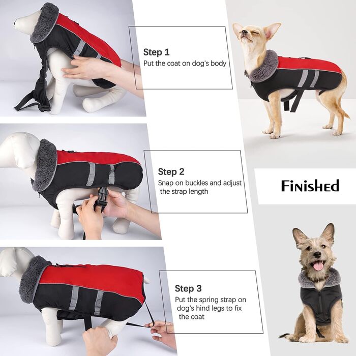 Водонепроникний зимовий теплий одяг для собак QBLEEV: куртка, жилет, теплий одяг з флісу для холодної погоди (червоний, чорний, 3X-Large)