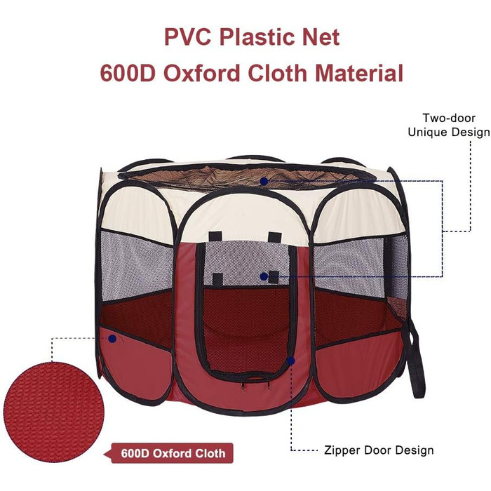 Килимок для собак та котів, портативний, складаний, 31 x 23 см, бежевий та червоний