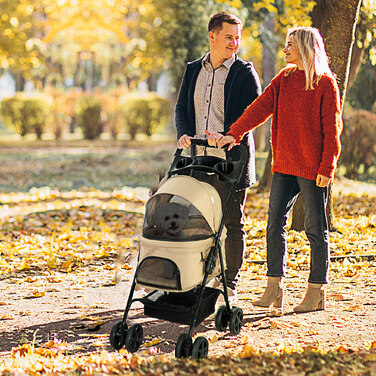 PawHut Dog Cart Dog Buggy Folding Function Коляска для маленьких собак Кішки Візок для домашніх тварин Oxford Khaki 67x45x96см
