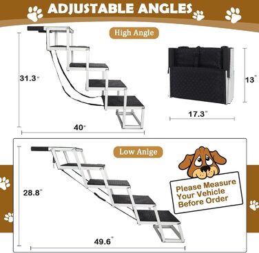 Сходинки для собак у машину, складані, з алюмінію, 5 сходинок, для великих собак, SUV, LKW