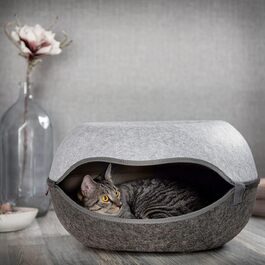 Котяча хатинка CanadianCat Company 2.0, фетрова лежанка-анфілада для котів, антрацит/сірий, 52x46x31 см