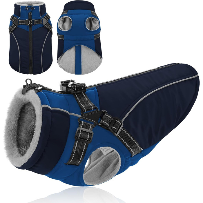 Зимовий теплий одяг для собак Konvinit: куртка з підкладкою з флісу, світловідбиваючі елементи, для собак середніх розмірів, розмір M, зелений/синій (M: обхват грудей 53 см)