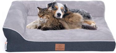 Ортопедичне лежанка для собак преміум-класу з піною з ефектом пам'яті, міцна петля, водонепроникний внутрішній чохол, м'яка, знімний та пральний чохол, 106 x 81 x 17 см, світло-сірий (M)