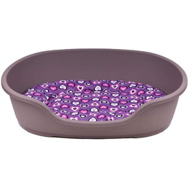 Корзина для собак Adena, 81 x 54 см, бежева + подушка з сердечками, фіолетова (L 110 x B 74 x H 30 см)