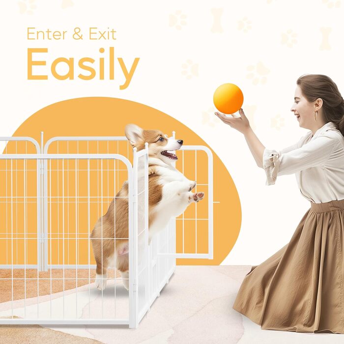 Клітка для собак HealSmart, 61 см, 8 панелей, міцна металева, портативна, для дому та вулиці, кемпінгу, двору, автодому, огорожа, приватність, тераса, білий колір