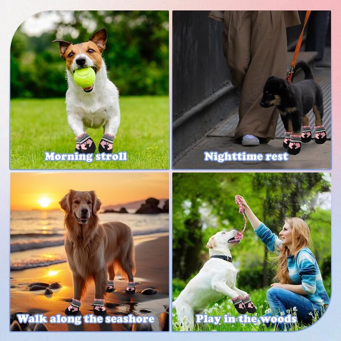 Чоботи для собак, 4 шт., захист лап, водонепроникні, з відбиваючими ременями, міцні, можна прати, для малих, середніх та великих собак (S, рожевий)