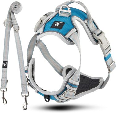 Набір повідка та шлейки для собак – дихаючий, регульований, з м'якою підкладкою та світловідбиваючими елементами – для великих та середніх собак (Синій, XL (76-101 см обхват грудей))