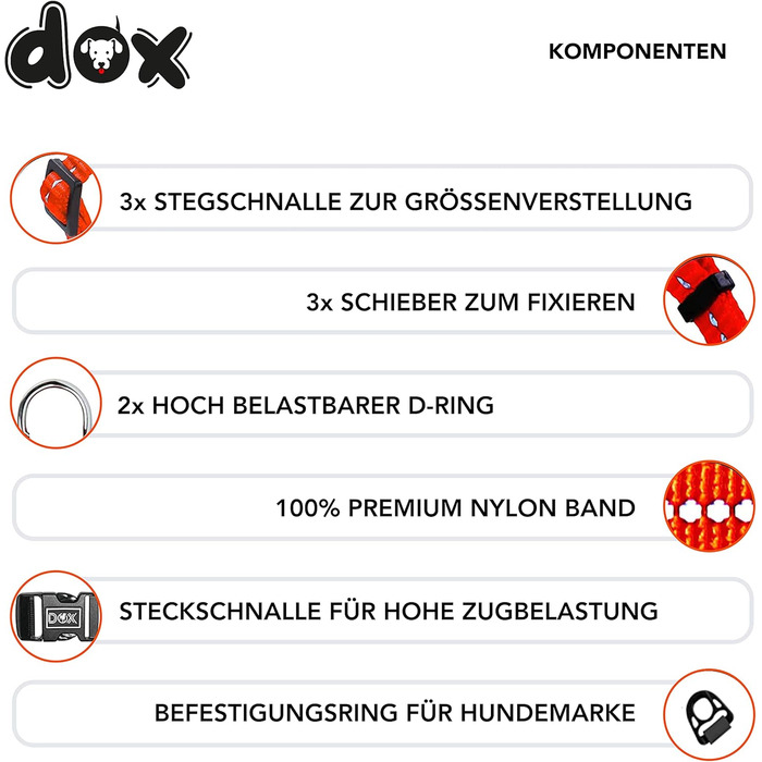 Шлейка для собак DDOXX Nylon Step-In, світловідбиваюча, регульована, анти-вислизання | для маленьких та великих собак, котів, цуценят | для авто | помаранчевий, розмір M