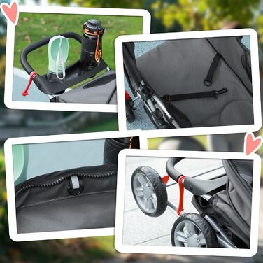 PawHut Складаний візок для собак, візок для домашніх тварин, маленький візок для собак з регульованим дахом, кошик для зберігання, сітчасті вікна, тримачі для чашок та колеса, 75x45x97 см, темно-синій, темно-сірий