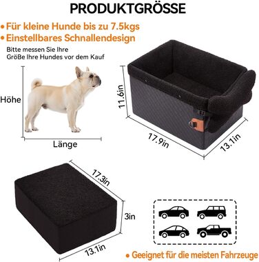 Автомобільний лежак для собак (чорний, великий) з кишенями та поворотком, підходить для собак малого та середнього розміру