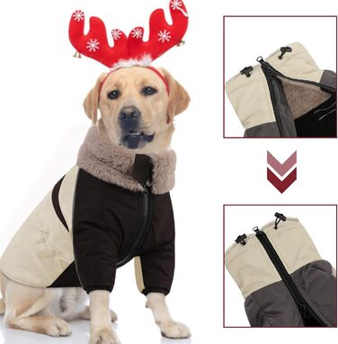 Зимовий одяг для собак, водонепроникний та вітронепроникний з отвором для повідка, для малих, середніх та великих собак, світловідбиваюча куртка з захистом живота, бежевий