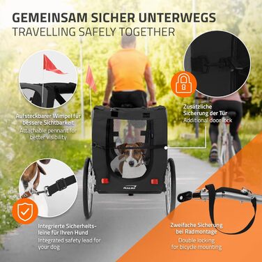 Фаркоп-причіп для велосипеда 2в1 Hauki: собачий візок та причіп, чорно-сірий, 130x72x90 см, для собак до 40 кг, з відбивачами, мотузкою та прапорцем