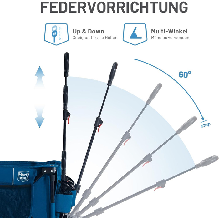 Возик вантажний Timber Ridge XXL, складаний, з кишенею та тримачем для напоїв, для саду, кемпінгу, покупок (Блакитний)