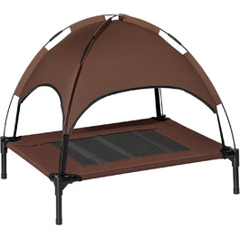 Підвищене собаче ліжко PawHut з балдахіном, лежанка для тварин, лежанка для собак Outdoor з дахом, дихаюча, з тканини Taft для кемпінгу, колір кава/чорний, розмір 76 x 61 x 73 см