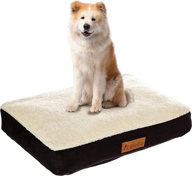 Ортопедична подушка для собак Ellie-Bo, віскоеластичний наповнювач, підкладка з штучного замшу, з овечкою, розмір L, 91,4 см, чорна [L87 x W57 x H6cm]