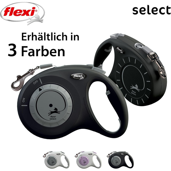 Flexi Select повідок для собак, чорний, 7 м, регулювання 0-7 м, до 25 кг